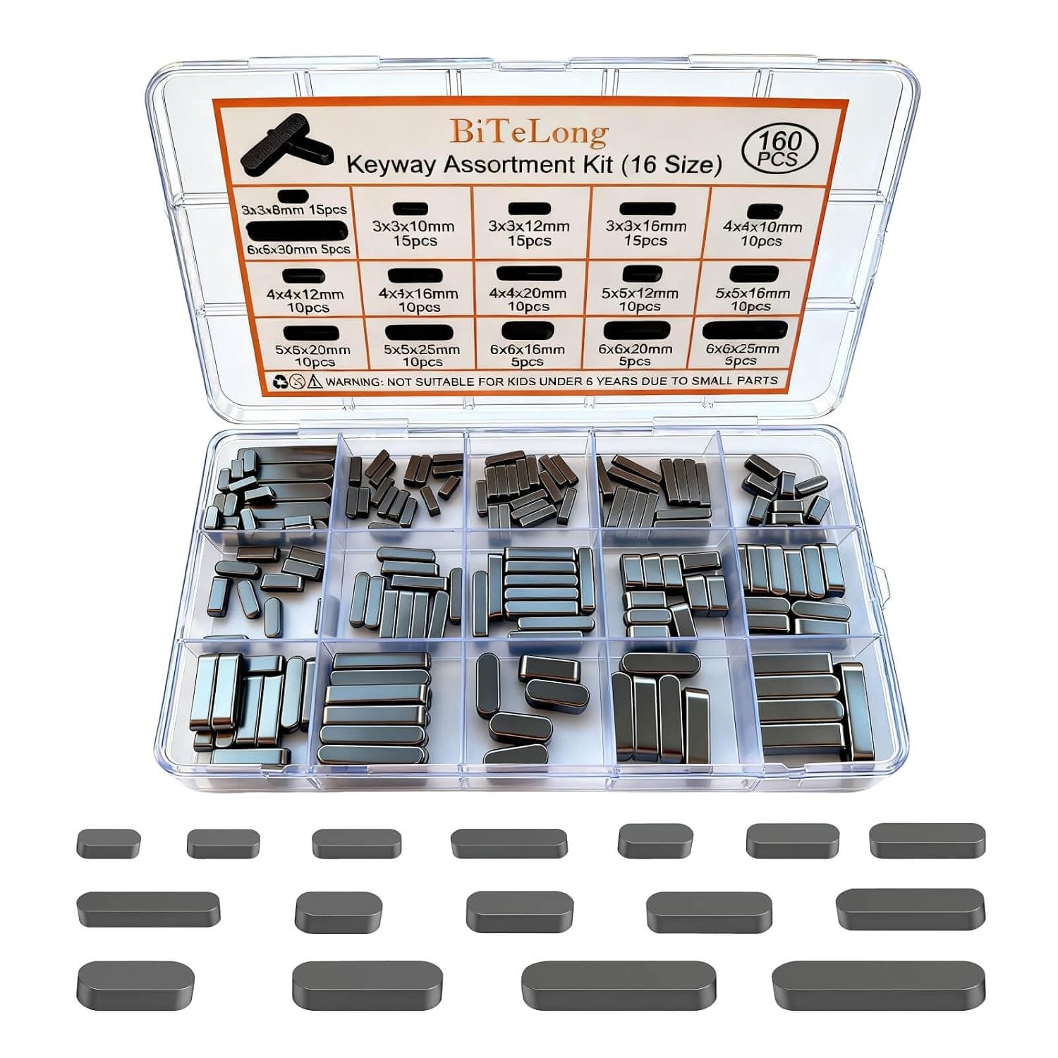 160Pcs Metric Woodruff Key & Round Ended Feather Key Assortment Set, Key Sets,