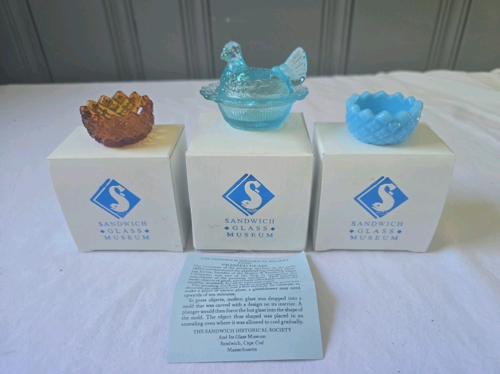 Vtg Acorn Sandwich Glass Museum Pairpoint Salt Dishes Glass Lot Of 3 In Boxes Vtg Acorn Sandwich Glass Museum Pairpoint Salt Dishes Glass Lot Of 3 In Boxes