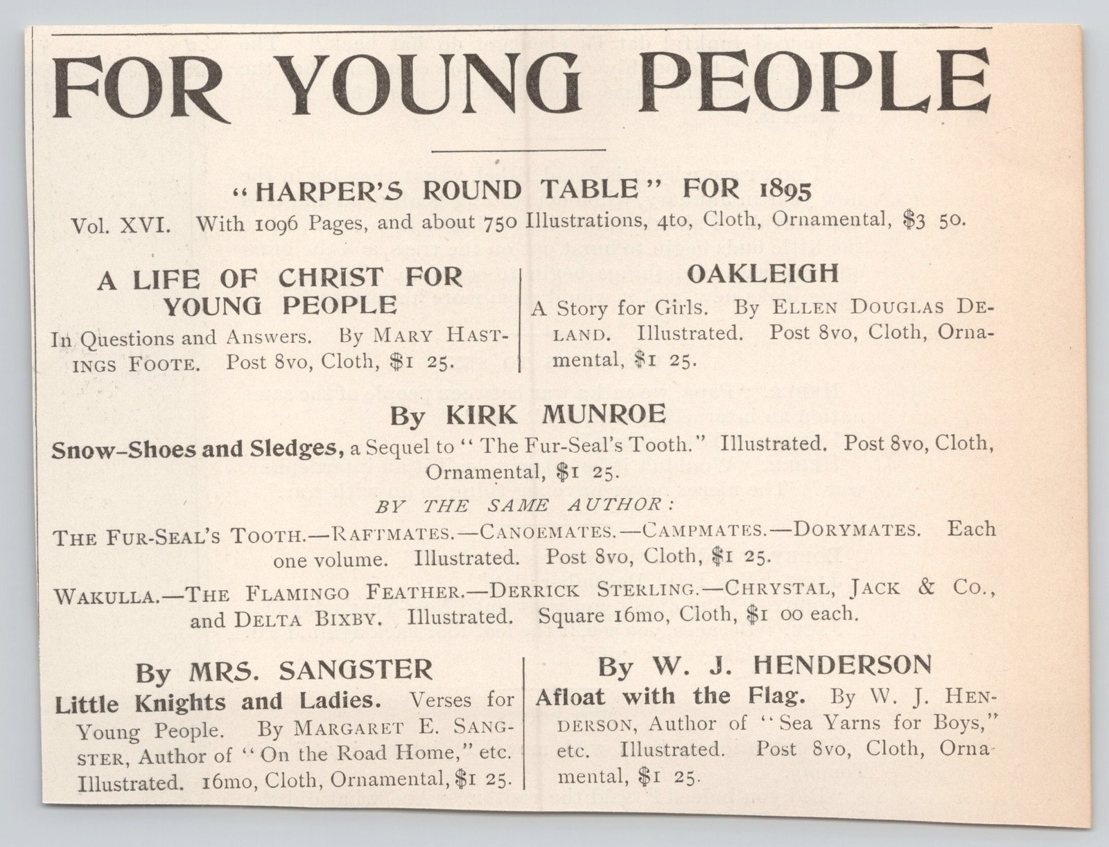 Harper\'s Round Table Books Youth Literature Illustrated 1895 Vintage Print Ad