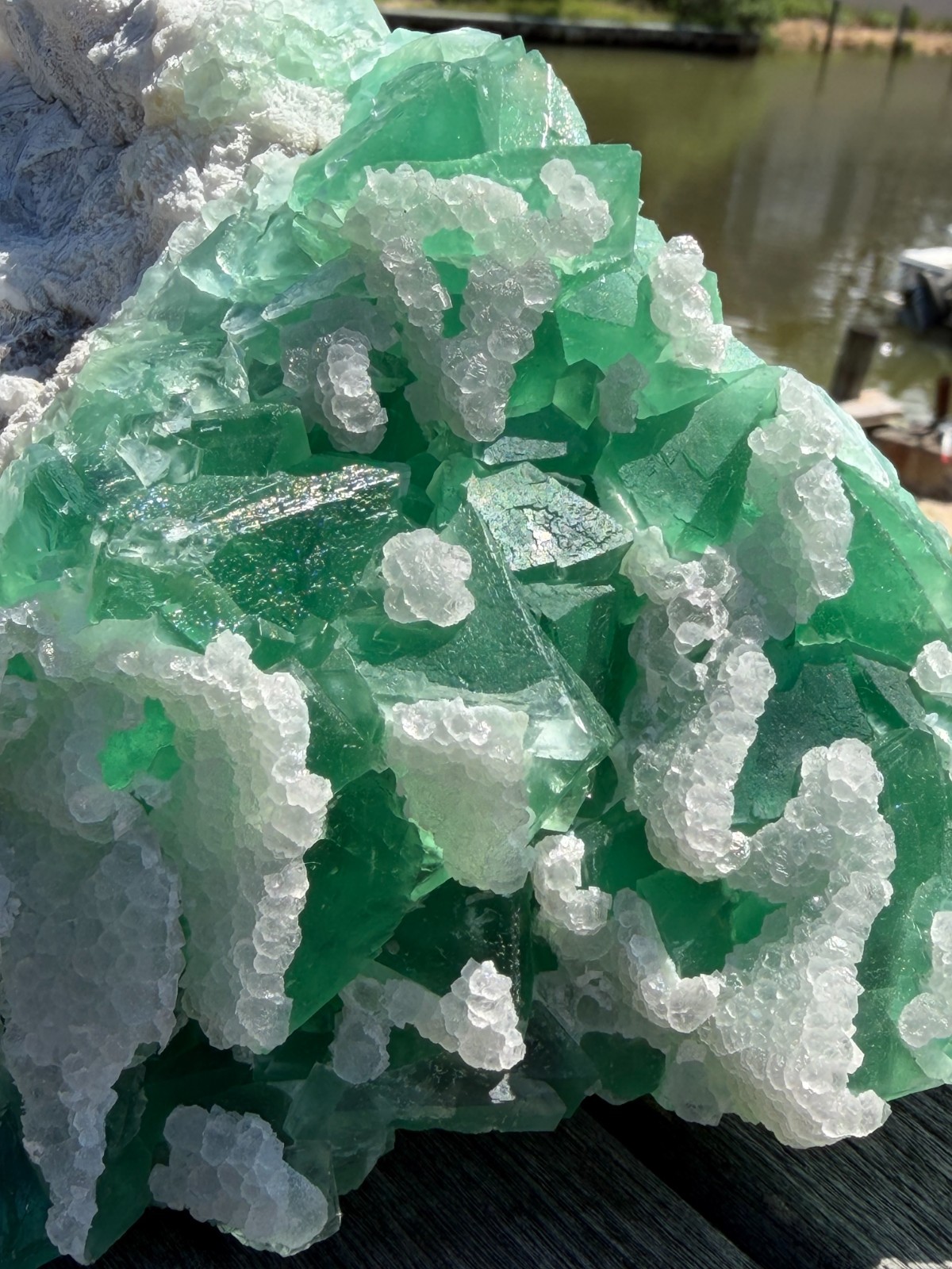 Green Octahedral Fluorite w/ Botryoidal Quartz, Xianghualing China — 1.85 kg