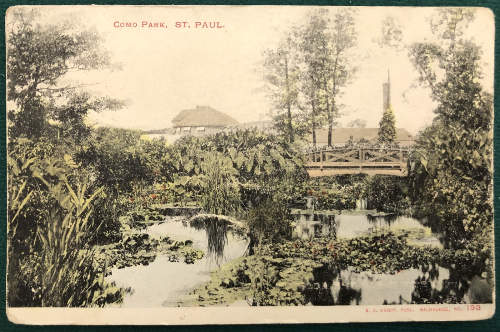 Como Park St Paul Minnesota Lily Pond Bridge E.C. Kropp No 193 Vintage Postcard,