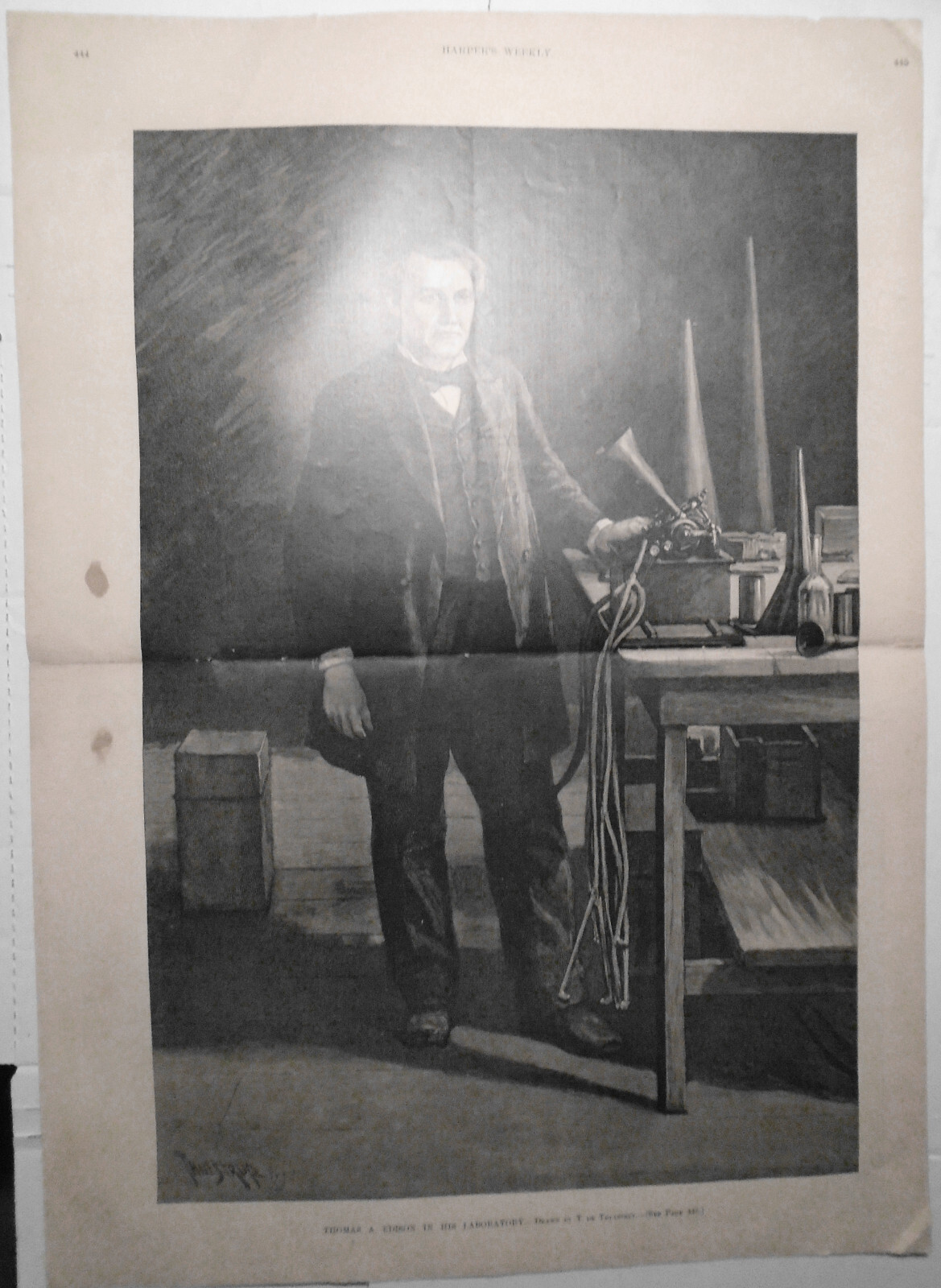Thomas A. Edison in his Laboratory + Kinetograph - Harper\'s Weekly, 1891 - 22x16