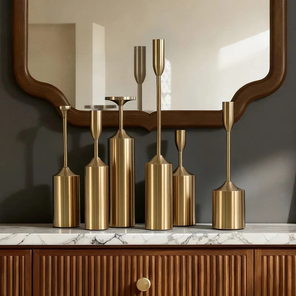 StyleCraft Brass Plated Candleholders, Set of 6 StyleCraft Brass Plated Candleholders, Set of 6