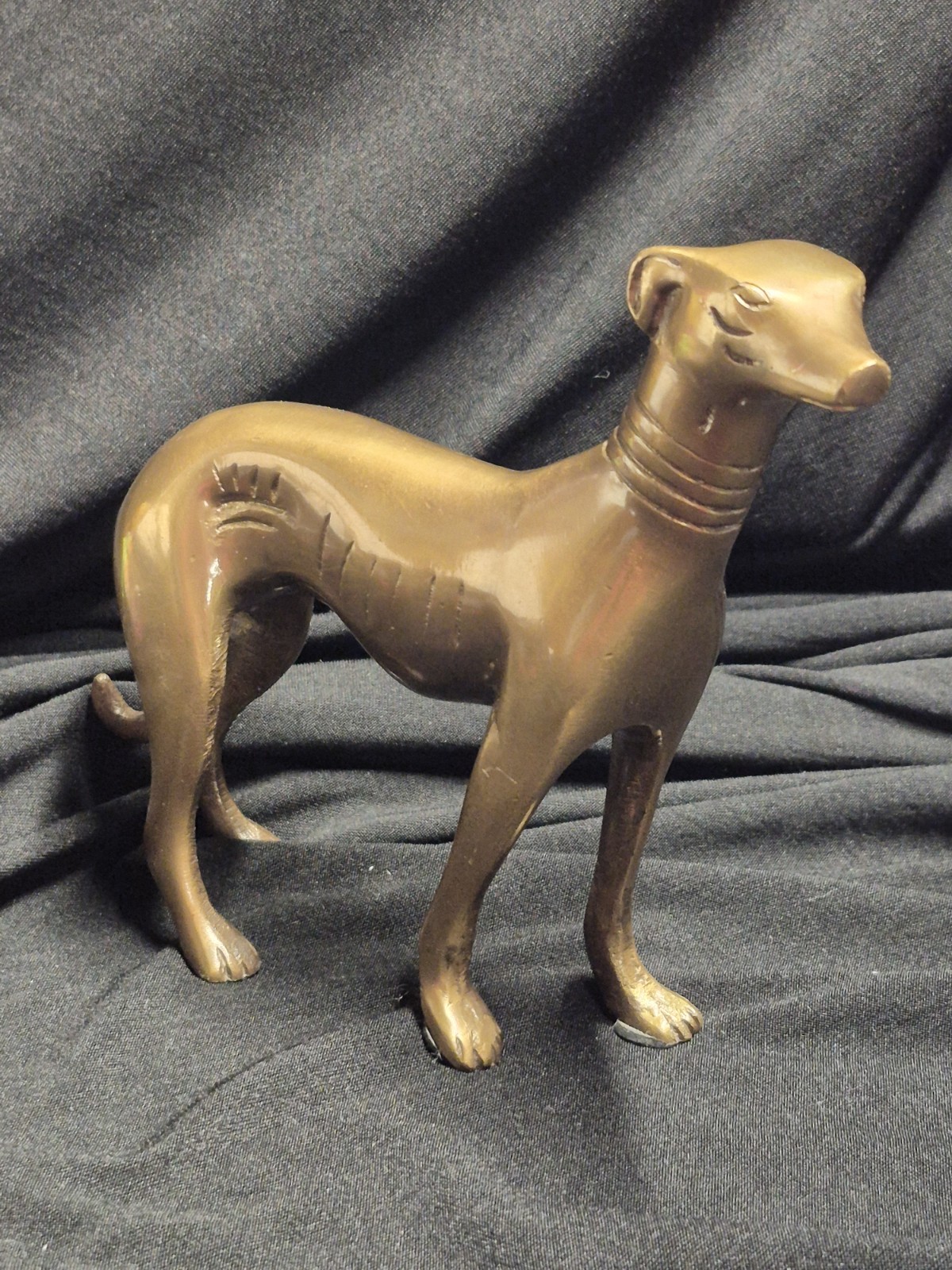 Vintage Mid Century Brass Greyhound Figurine, 6.5