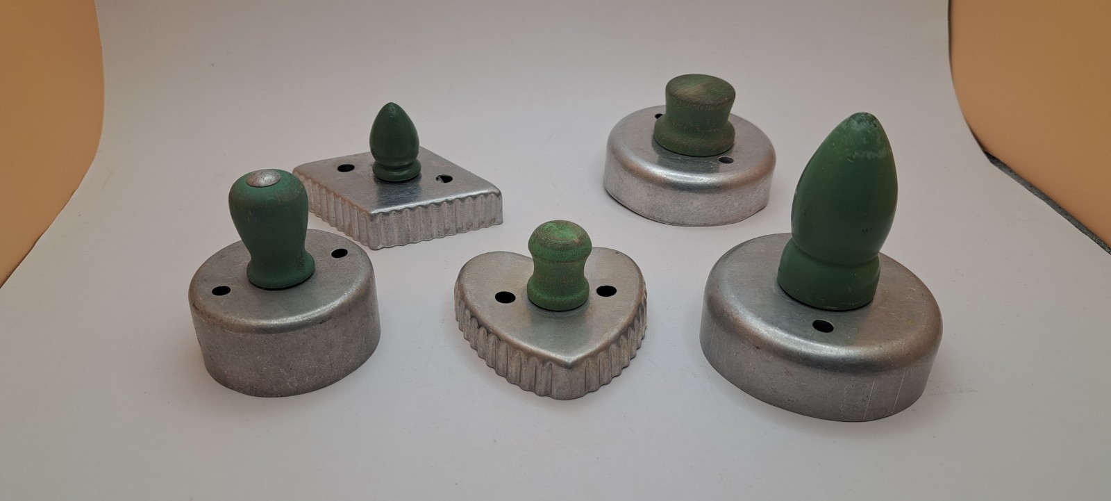 Vintage Antique Green Wooden Handle Cookie Cutters Vintage Antique Green Wooden Handle Cookie Cutters