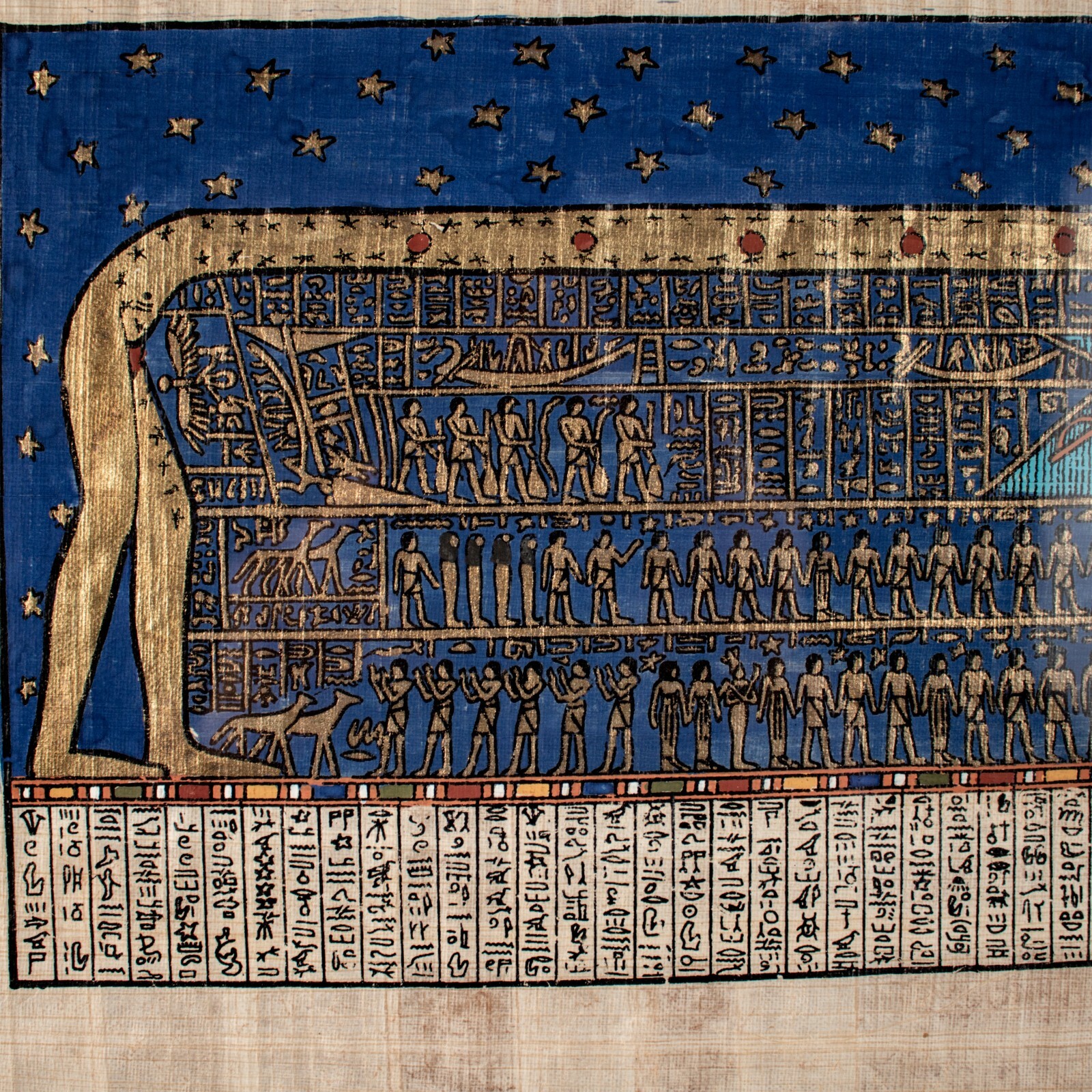 Antique Egyptian Sky Goddess Hathor Temple Dendera Large Papyrus 17.75