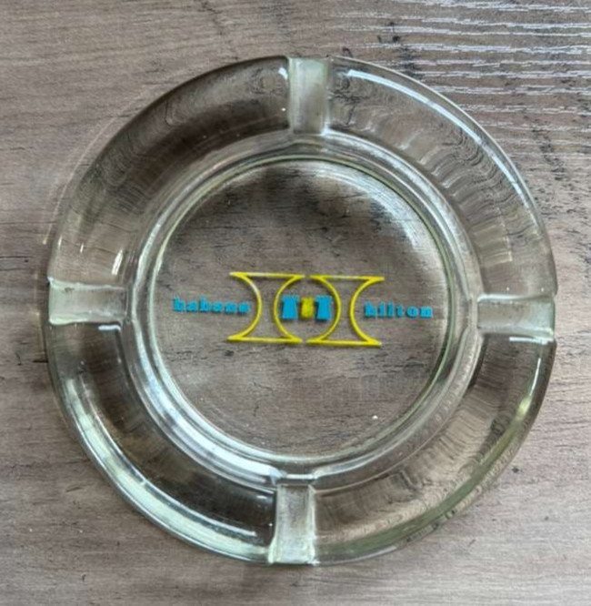 Vintage 1958 Havana Hilton Hotel Heavy Glass Ashtray CONRAD HILTON MEYER LANSKY