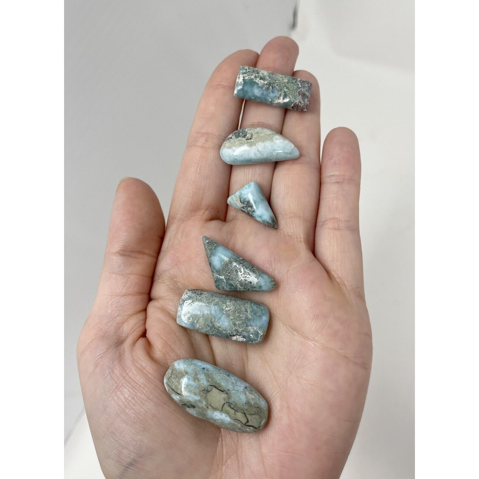 6 Pc Natural Larimar Cabochon Lot Dominican Blue Stone Crystal Healing