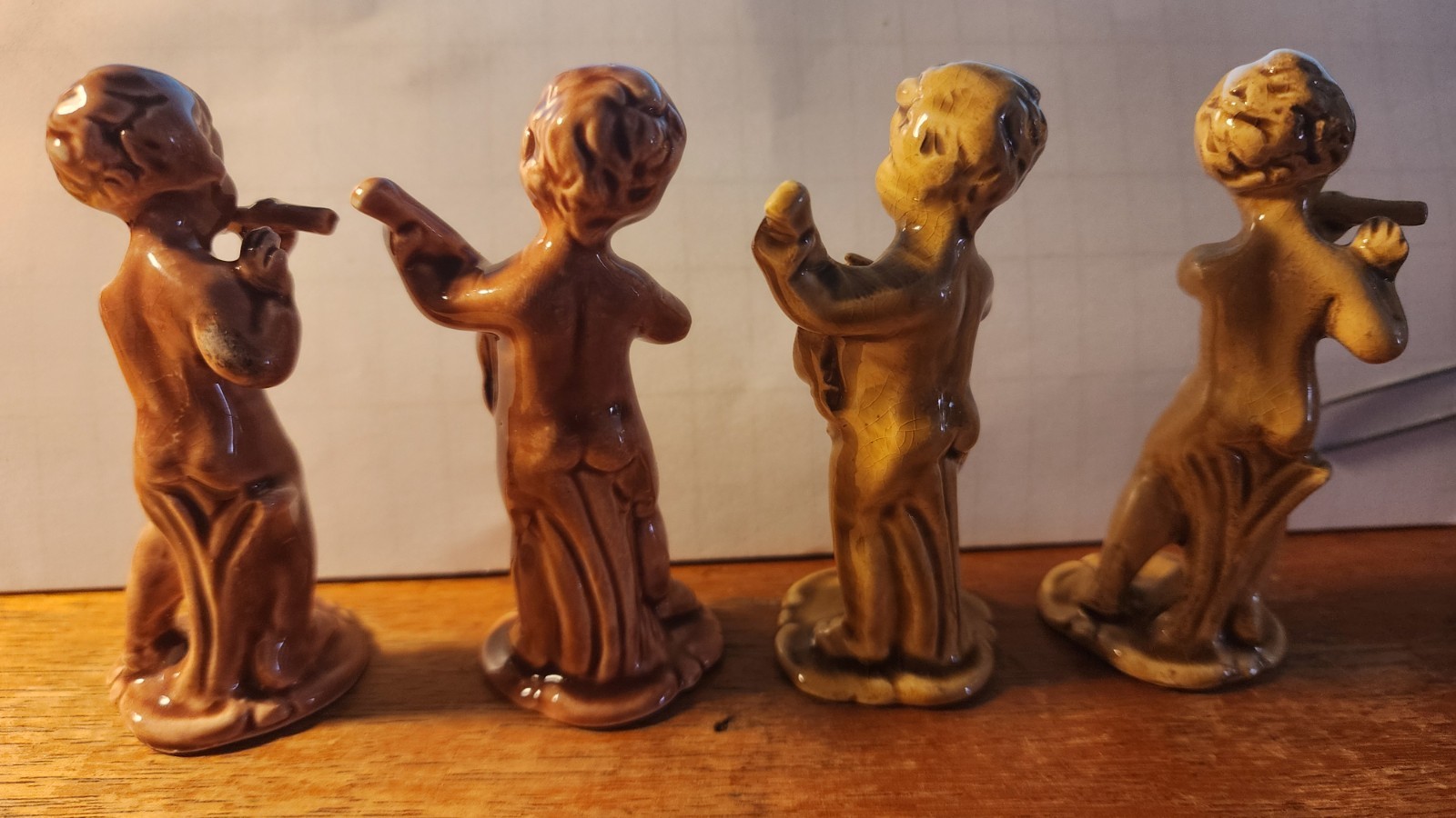 Vintage Japan Musical Children Figurines-Boys playing instruments 2-sets of 2 Vintage Japan Musical Children Figurines-Boys playing instruments 2-sets of 2