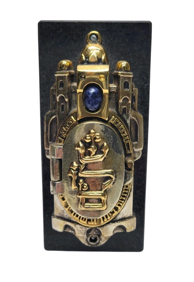 Frank Meisler Israel Judaica Hinged Shalom Mezuzah Lapis Marble Stand Rare