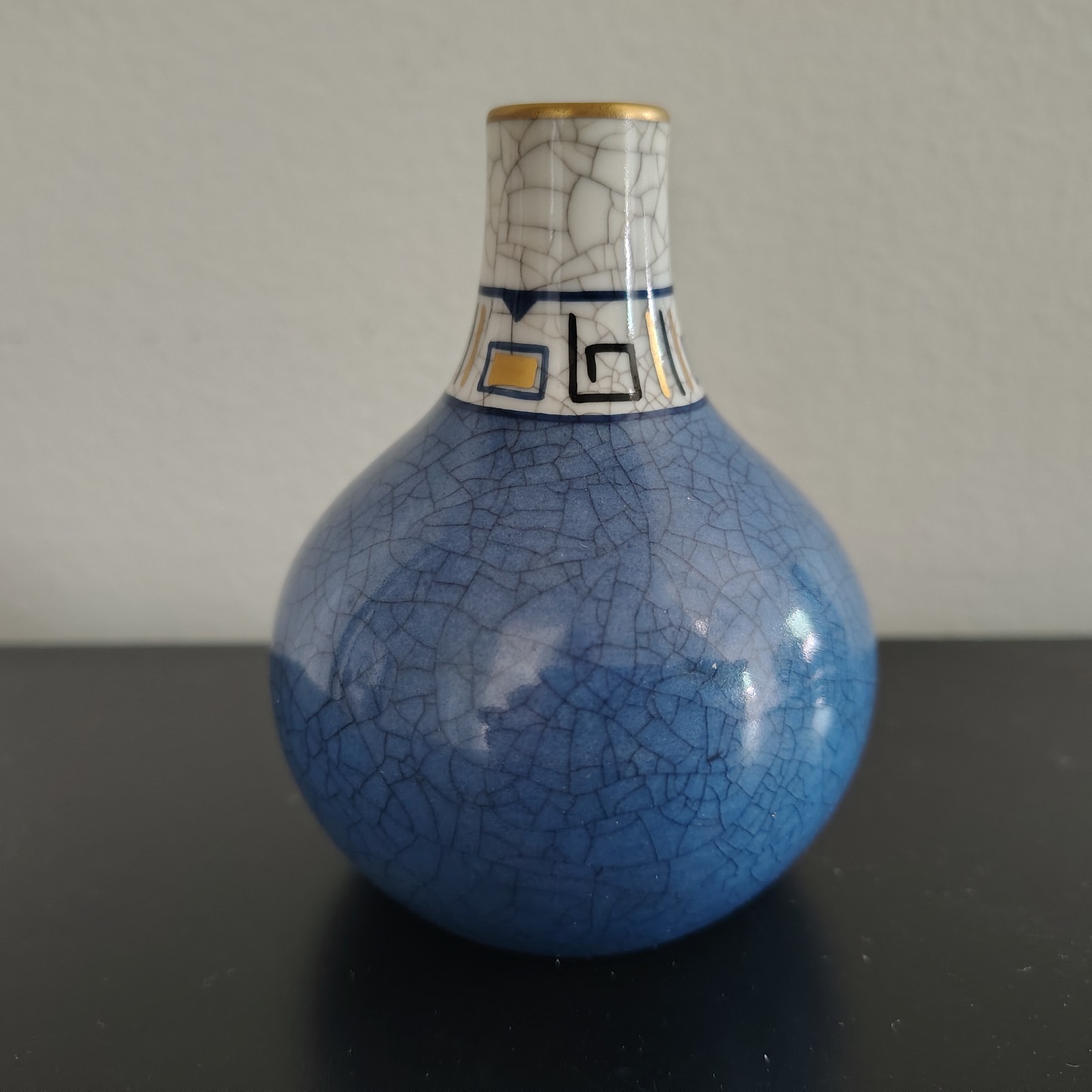 Vintage DAHL JENSON DENMARK  blue crackle bud vase  MID CENTURY DANISH MODERN