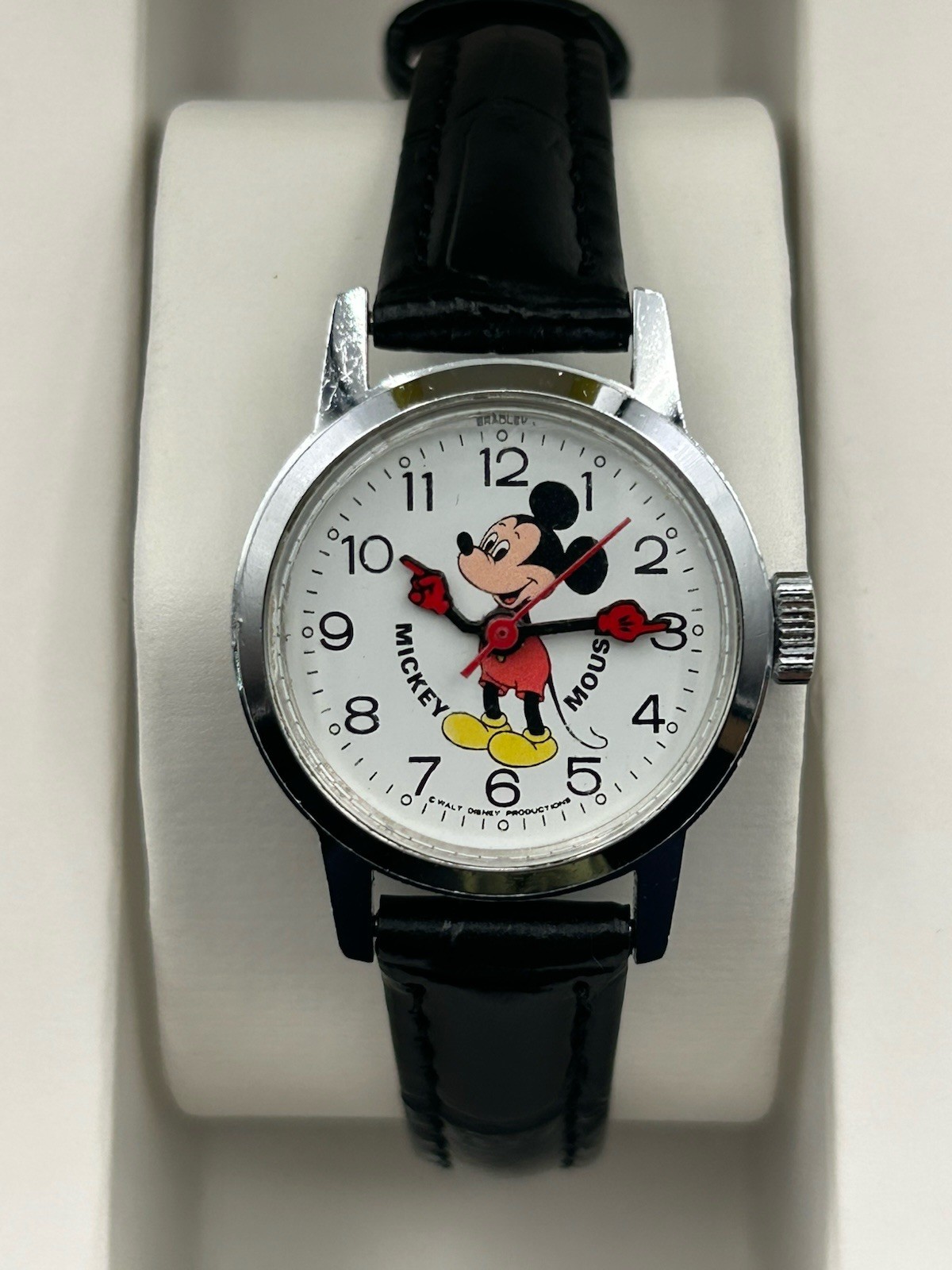 Vintage 1970s Bradley Mickey Mouse Mechanical Wind-Up Silver 24mm Watch
