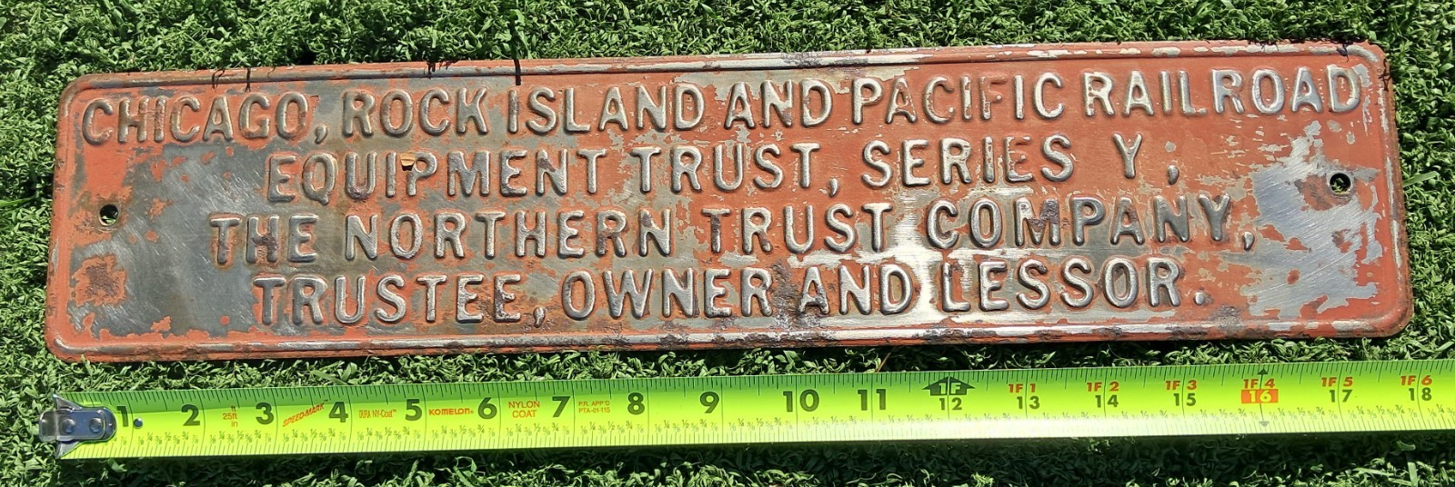 Chicago Rock Island Pacific Railroad Equipment Trust Series Y Steel Plate Sign