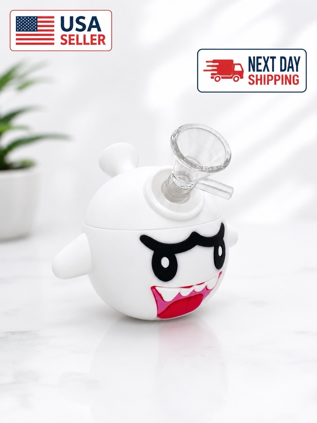 4 Inch Boo Ghost Silicone Hookah Smoking Water Bong with Glass Bowl