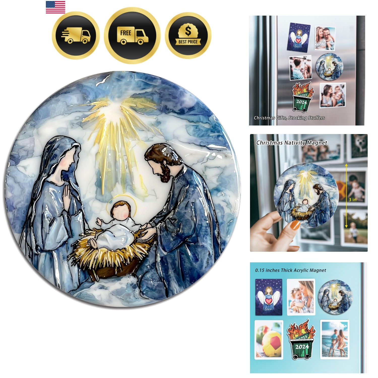 Christmas Nativity Fridge Magnet, Holy Family Religious Christmas Decor, 3 In... Christmas Nativity Fridge Magnet, Holy Family Religious Christmas Decor, 3 In...