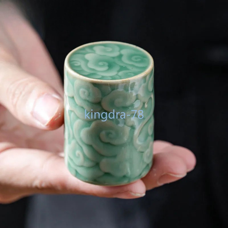 4.8cm Celadon Relief Auspicious Cloud Teapot Cover Holder Handmade Lid Bracket