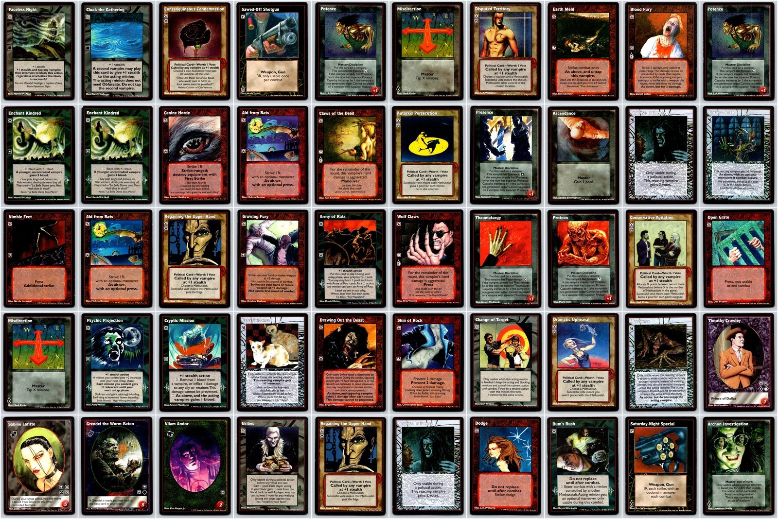 1995 Vampire: The Eternal Struggle Wizards of the Coast Lot of 50 Trading Cards