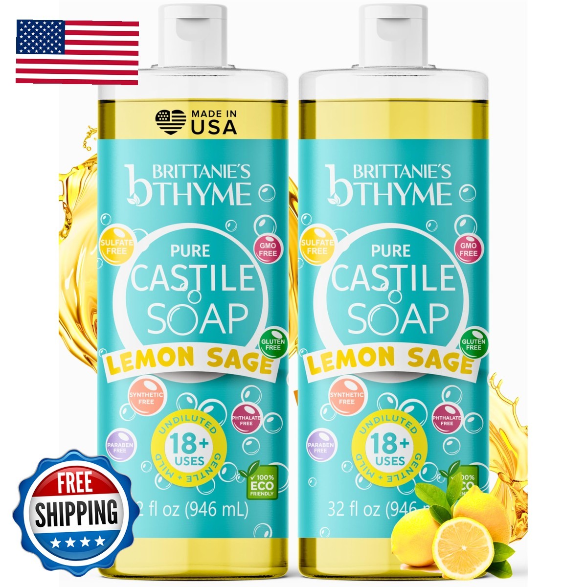 Brittanie\'s Castile Dish Soap Lemon Sage 32 oz, 2 Pack Brittanie\'s Castile Dish Soap Lemon Sage 32 oz, 2 Pack