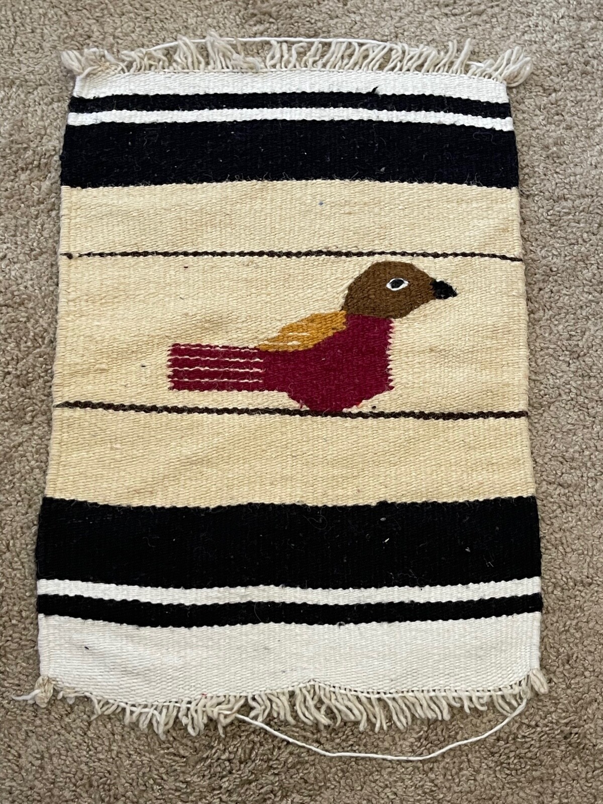 Vintage Southwestern or Mexican Textile Small Rug Wall Tapestry w/ Bird 2