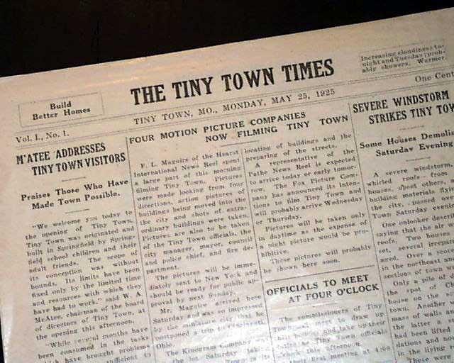 Very Rare TINY TOWN 1st (Miniature Park) Springfield MO Missouri 1925 Newspaper