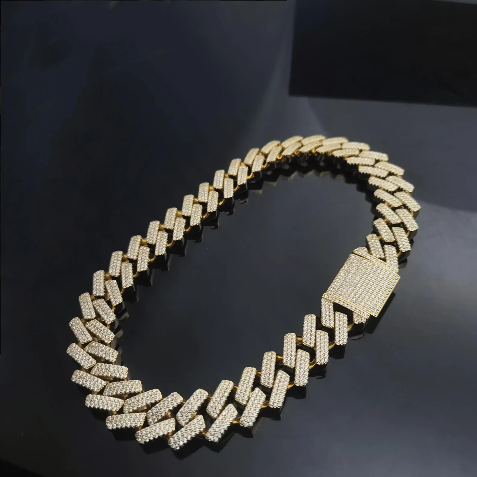 19mm S-link Miami Diamond 18K Yellow Gold Over Choker Cuban Men\'s 18\