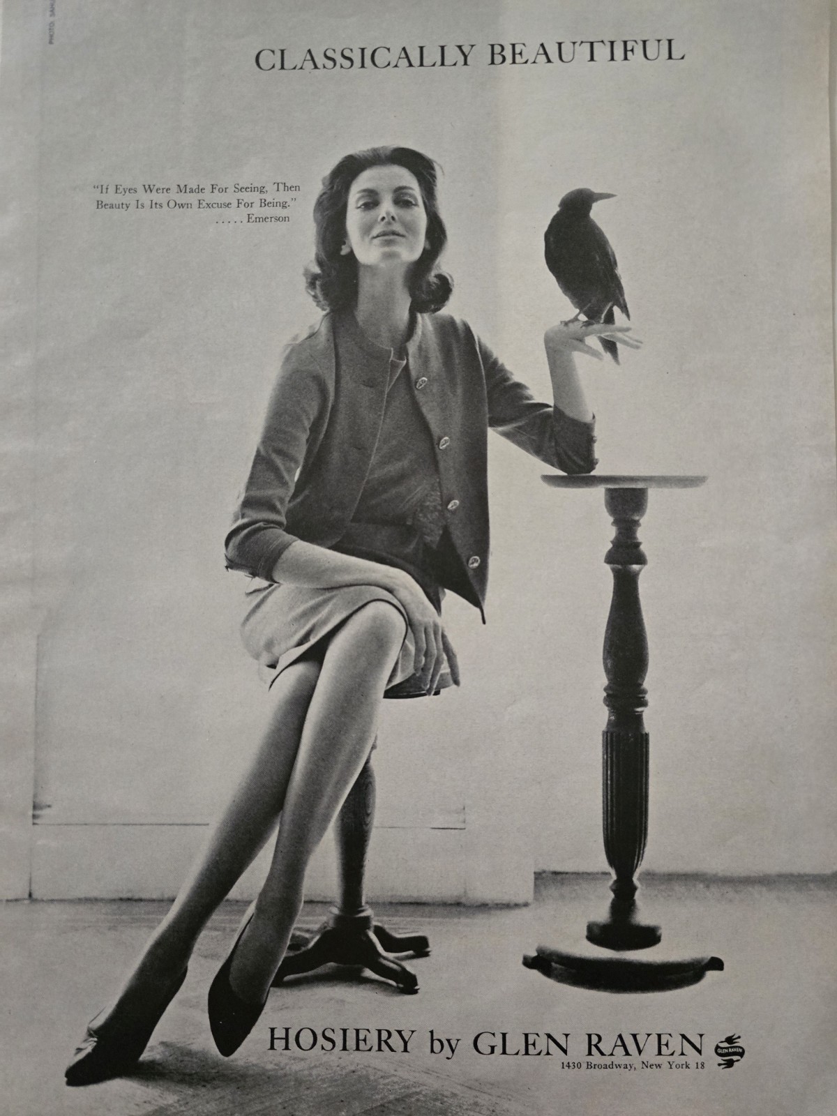 1960 Women\'s Glen Raven Hosiery Stockings Legs Bird Emerson quote Vintage ad