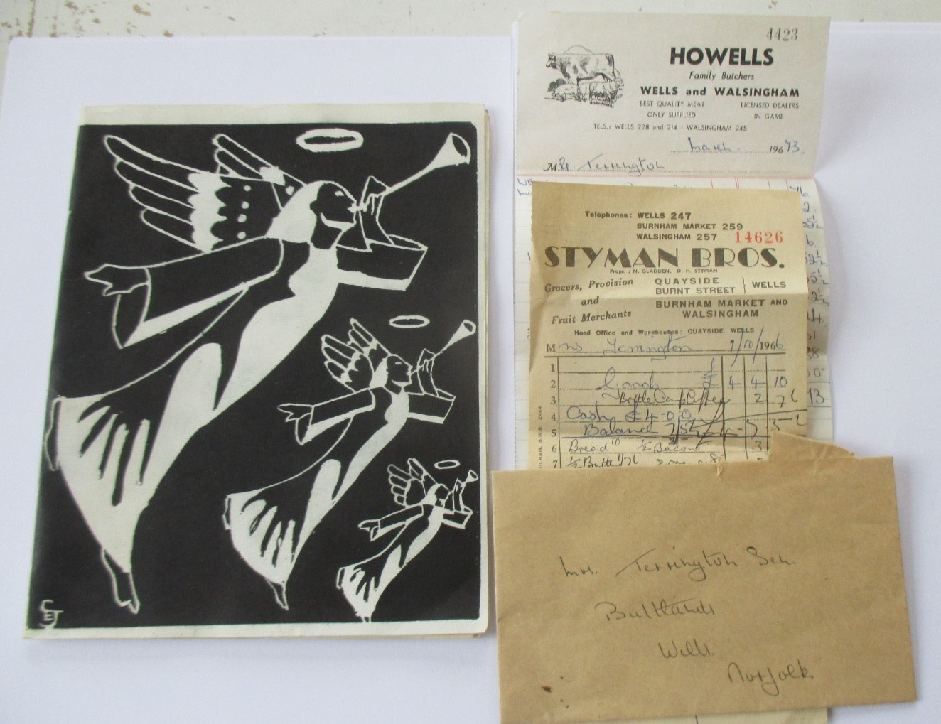 2 X VINTAGE SHOP RECEIPTS etc. FROM WELLS AND WALSINGHAM NORFOLK 2 X VINTAGE SHOP RECEIPTS etc. FROM WELLS AND WALSINGHAM NORFOLK
