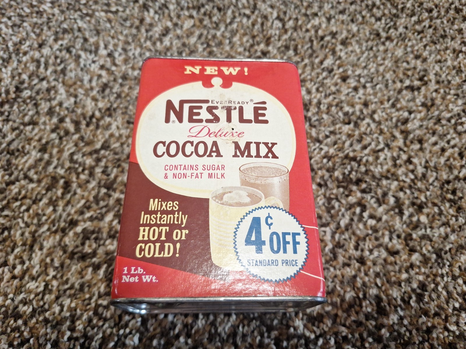 Vintage Rare EverReady Nestle's Deluxe Cocoa Mix 1 lb. Paper Label Tin Empty 