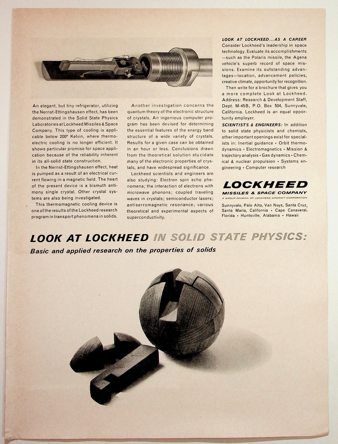 Lockheed Solid State Physics 1950s-60s Ad Ephemera Space Race Recruitment Lockheed Solid State Physics 1950s-60s Ad Ephemera Space Race Recruitment