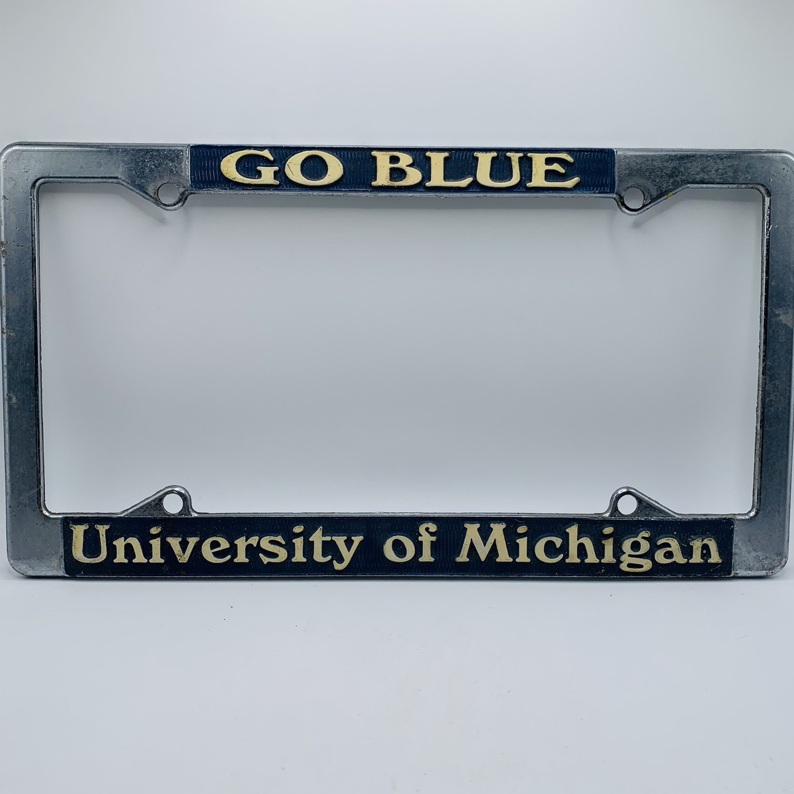 Vintage University of Michigan Go Blue Booster License Plate Frame 1972