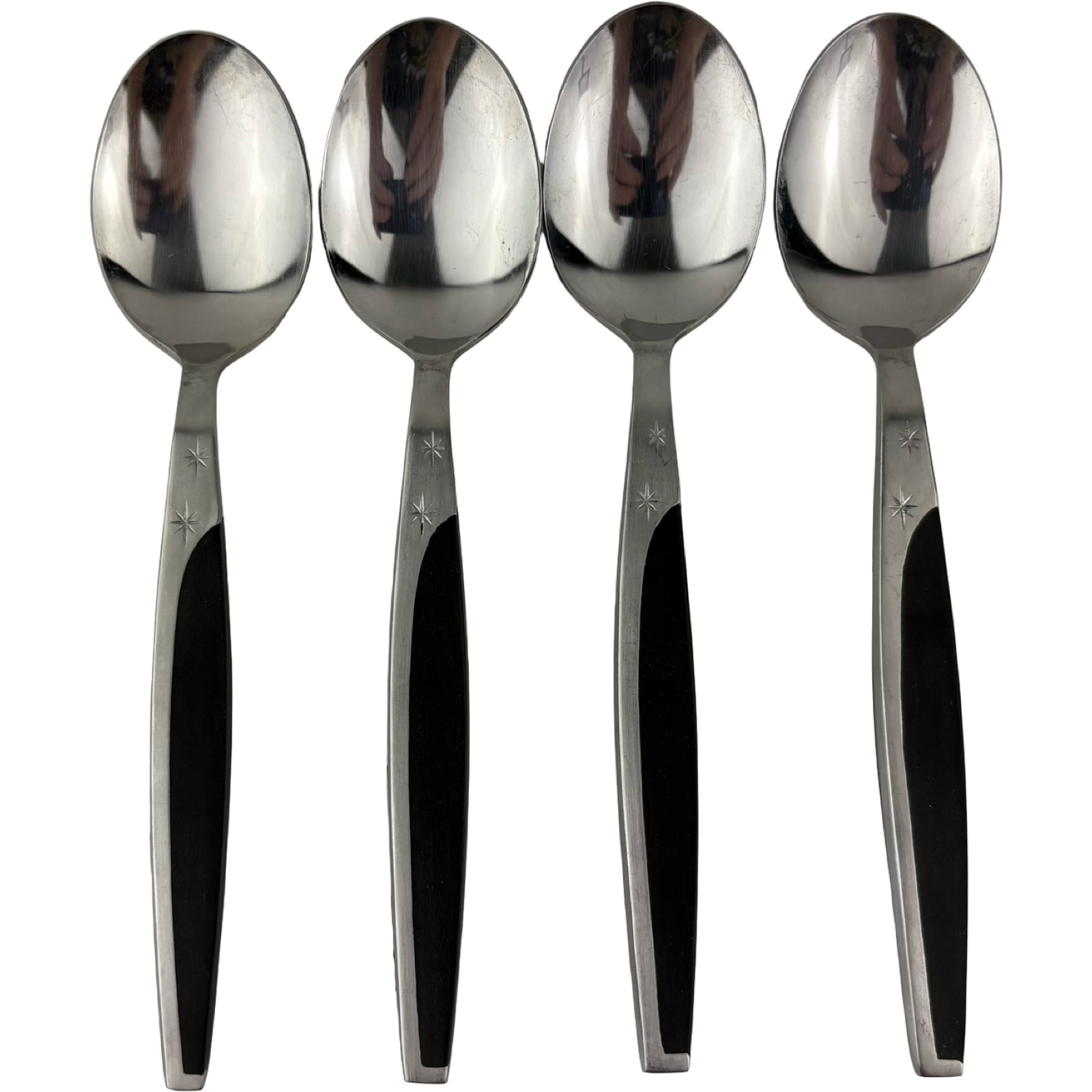 Mar-crest MCMMCF3 Starburst Soup Spoons (4) VTG 1950\'s Stainless Japan 7 1/8\