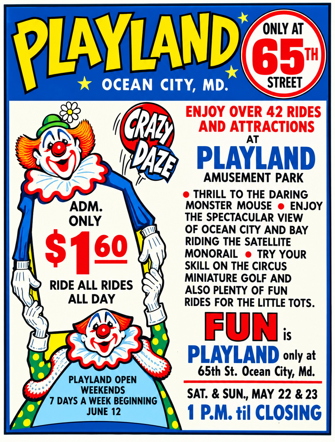 Vintage  Playland Amusement Park Ad Magnet - Ocean City, Maryland