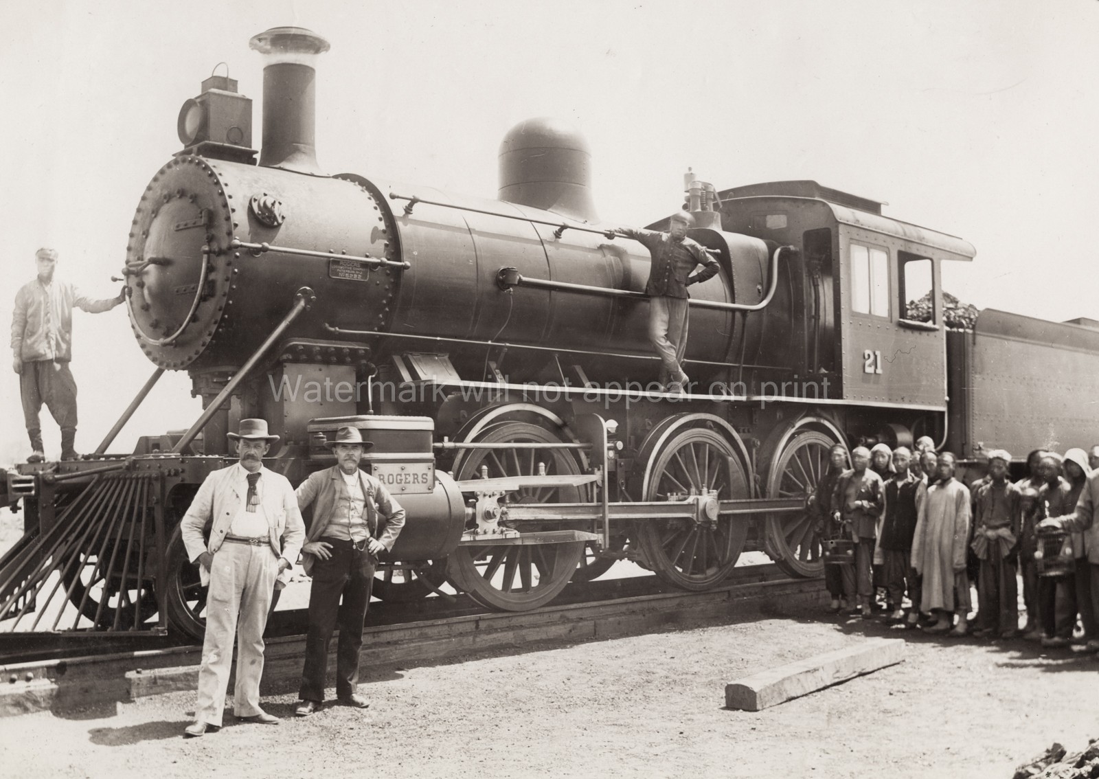 Peking Hankow Railway Rogers Locomotive Steam Train Engineers Vtg. Photo 20thC.
