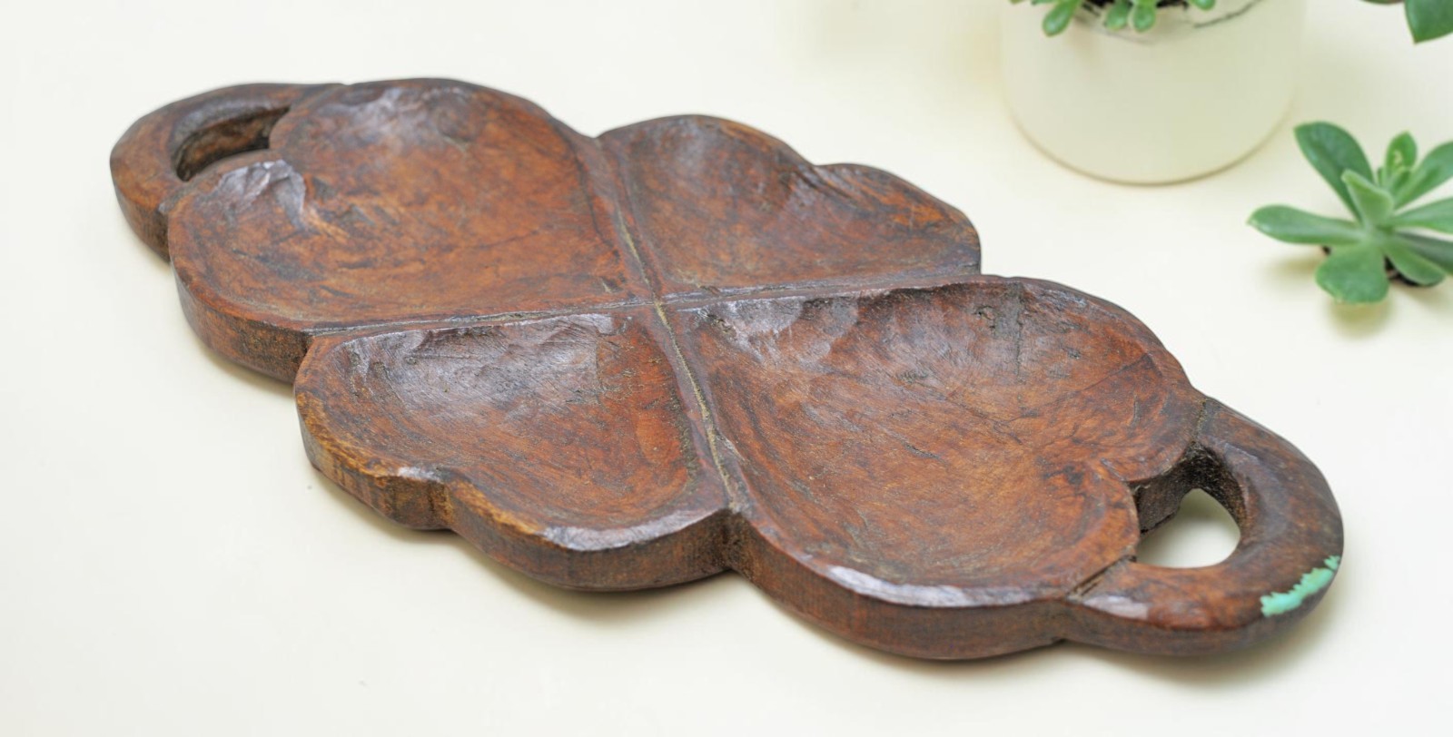 Vintage Wooden Floral Serving Tray Original Old Hand Carved
