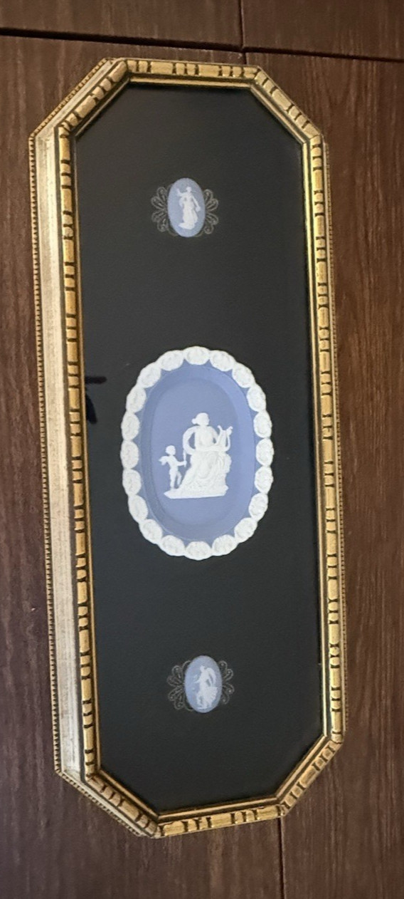 Vintage Turner Neoclassical Wall Plaque Faux Wedgwood Blue Jasperware Cameo 8300