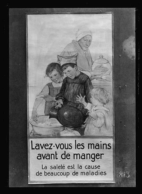 France 1918 American Red Cross Child Welfare Poster Wash Hands Before Eating