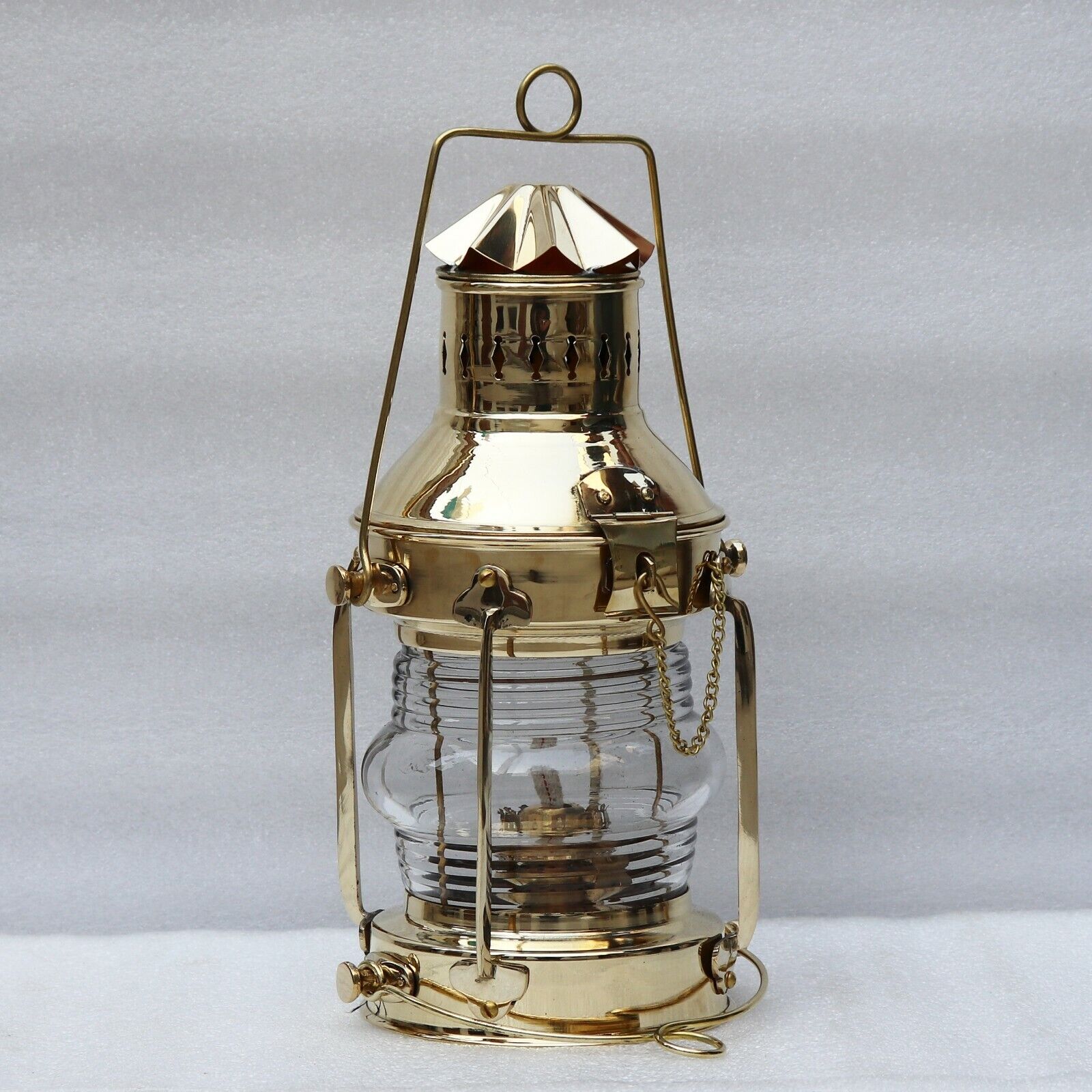 Antique Brass Ship Oil Lantern Hanging Lamp Collectible Decor Item