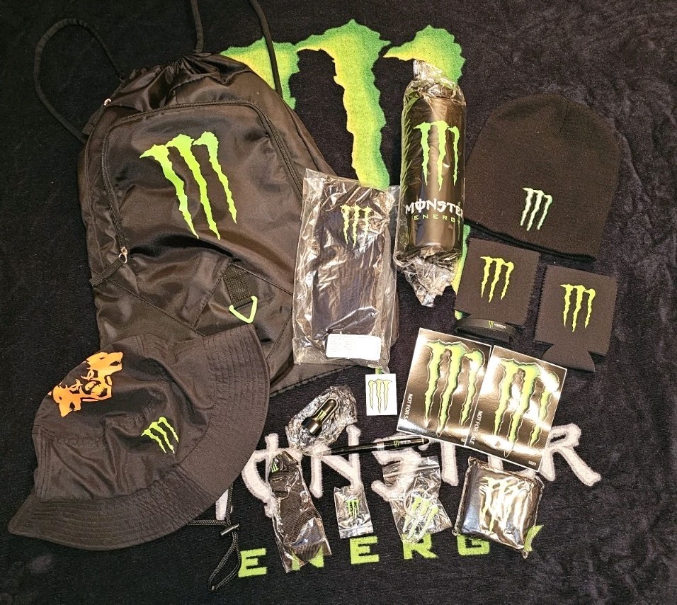 Monster Energy Promo 17 Pc Bundle Bag Bottle Hat Beanie Lanyard Pin Keychain 