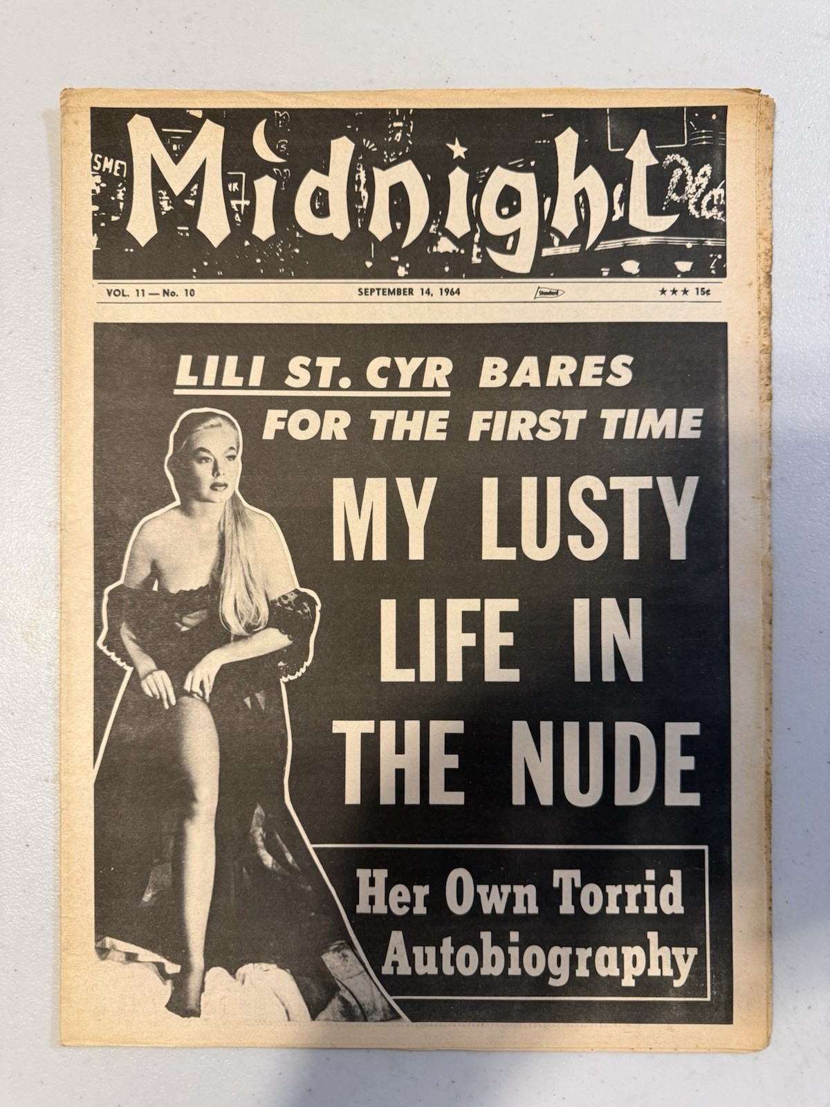 1964 Sept 14th MIDNIGHT Newspaper, Lili St. Cyr, Lusty Life in the Nude (VRN4)-1 1964 Sept 14th MIDNIGHT Newspaper, Lili St. Cyr, Lusty Life in the Nude (VRN4)-1