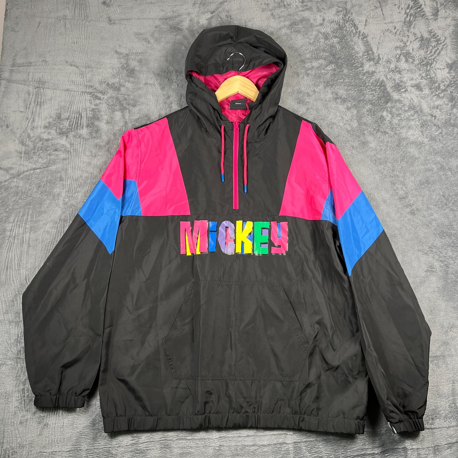 VTG Disney Windbreaker Jacket Unisex XL Multi Mickey Mouse Hooded Quarter Zip