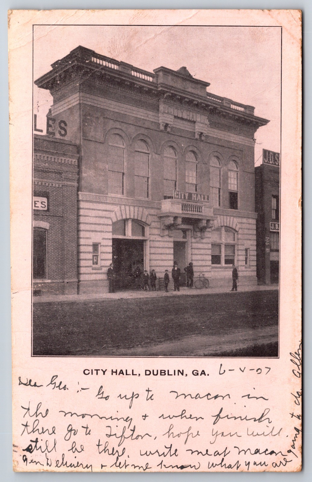City Hall Dublin Georgia GA Street View 1907 Postcard