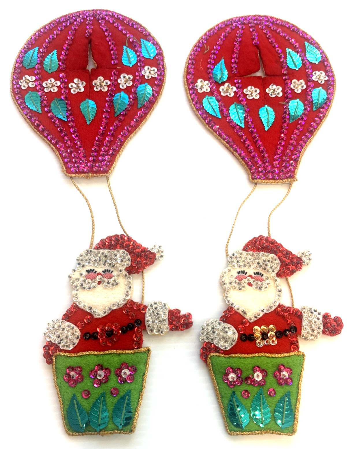 VTG 1960s LOT of 2 Bucilla Christmas Santa Claus Hot Air Balloon Doorknob Covers