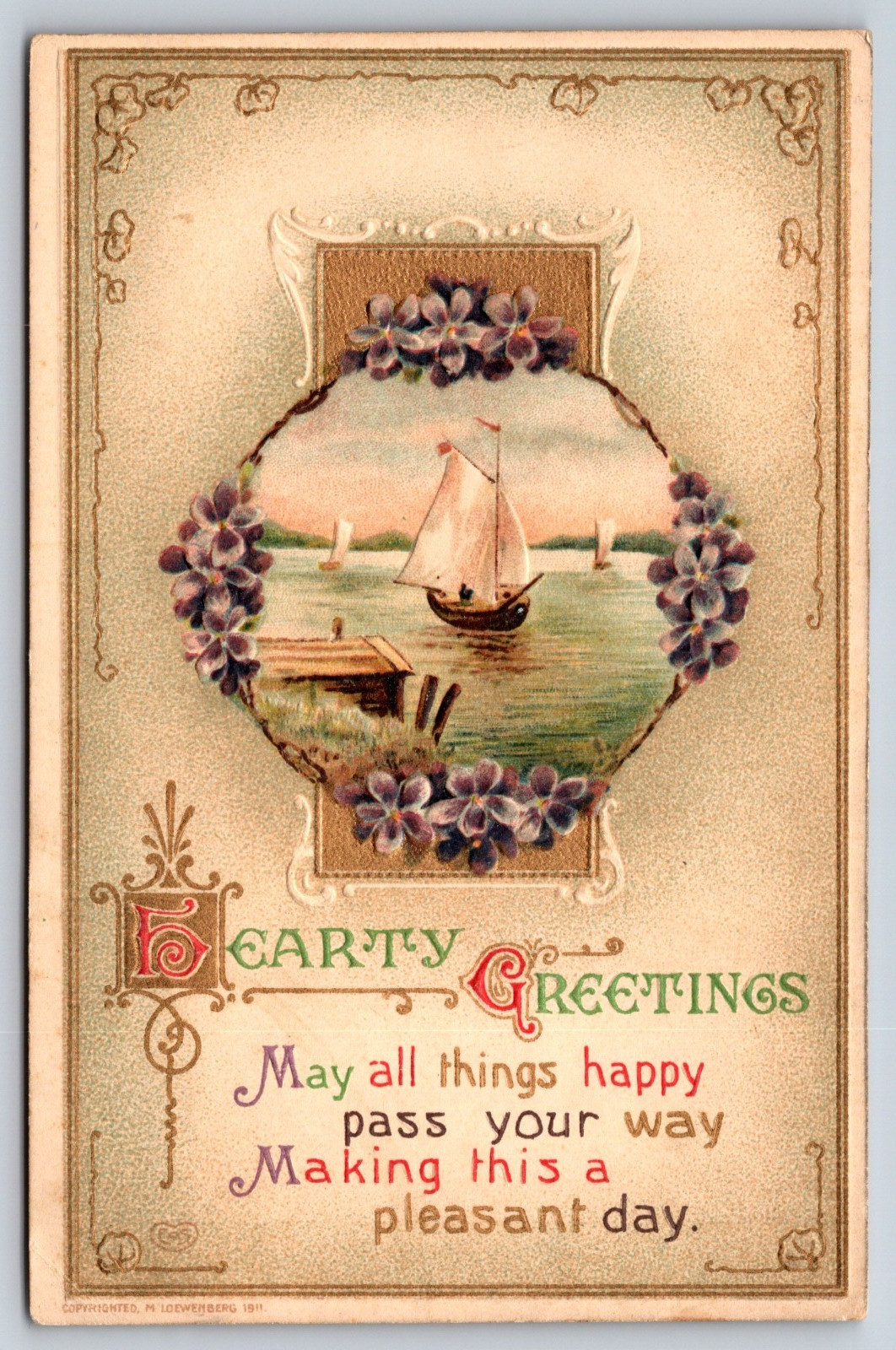 Vintage Postcard, Ship, Sea, Hearty Greetings Vintage Postcard, Ship, Sea, Hearty Greetings