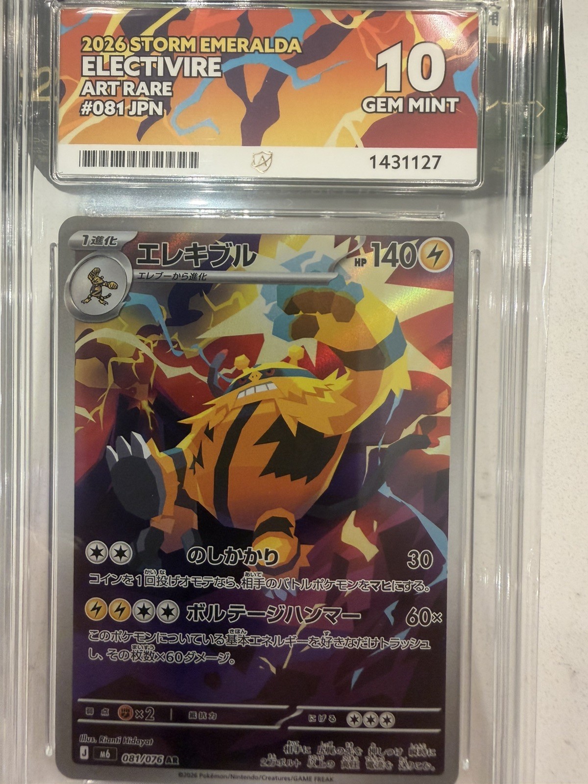 ACE 10 Electivre Art Rare Storm Emeralda 081 Japanese Pokemon Graded Slab Gem ACE 10 Electivre Art Rare Storm Emeralda 081 Japanese Pokemon Graded Slab Gem