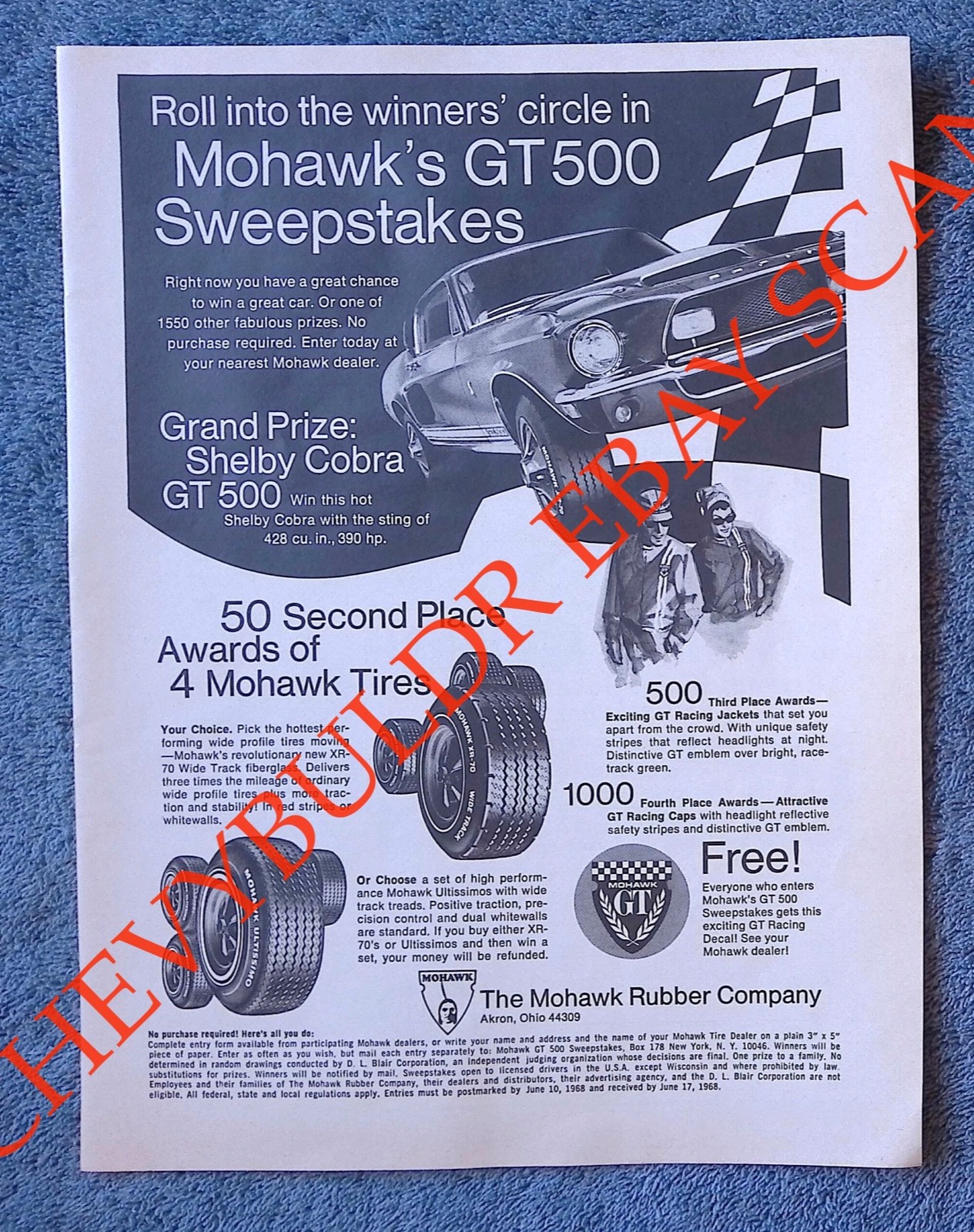 1968 Mohawk Tires Vintage Ad with Shelby GT500 Sweepstakes
