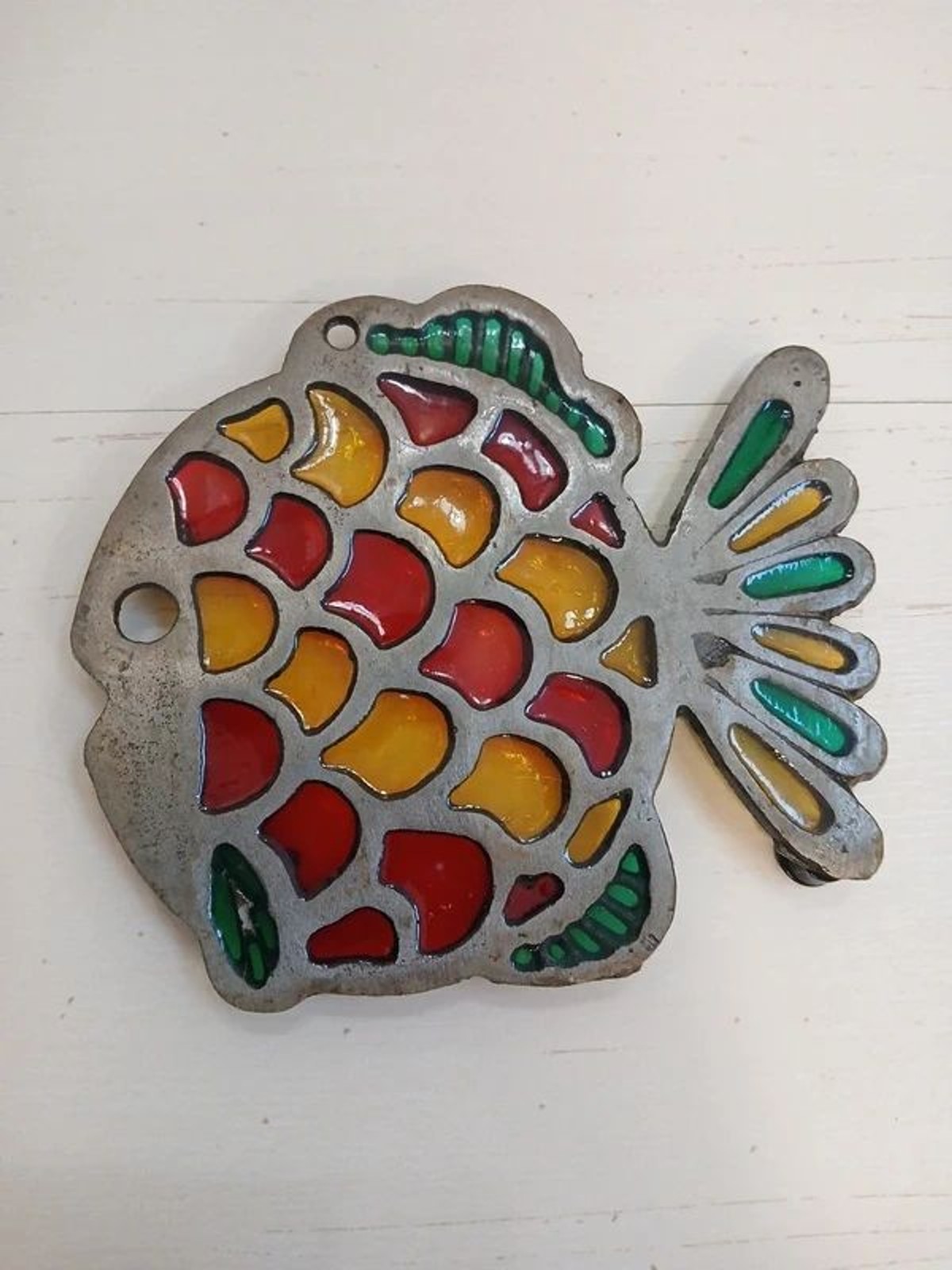 Vintage Metal Stained Glass Trivet Vintage Metal Stained Glass Trivet