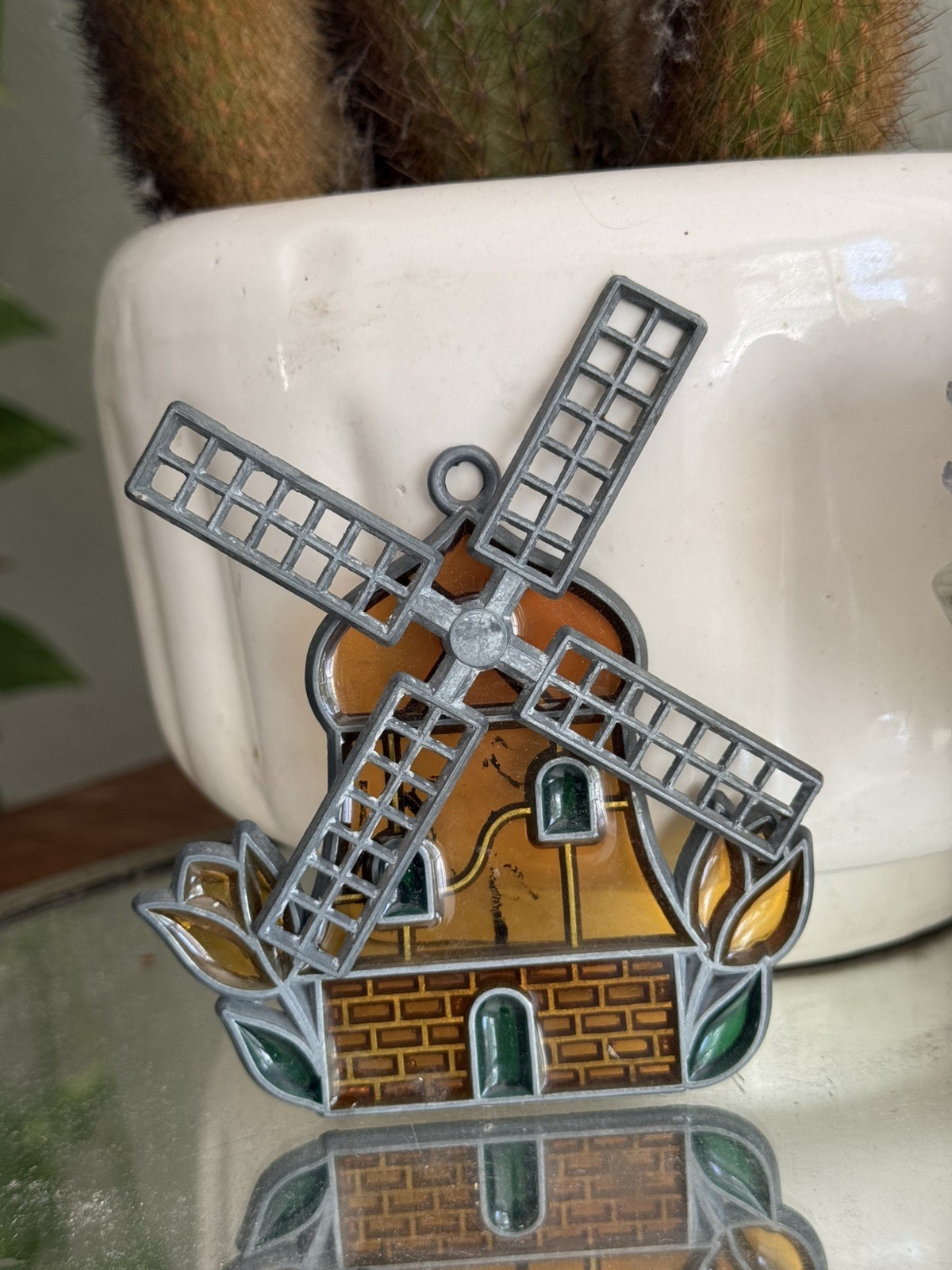 Windmill Stained Glass Sun Catcher Spinning Moving Blades Holland Netherland