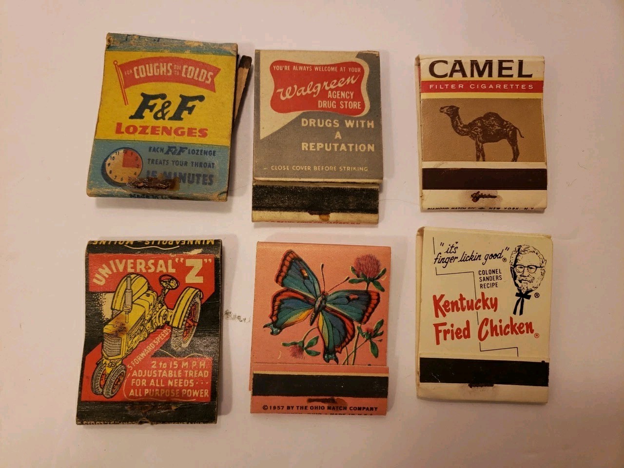Lot Of 6 Vtg Matchbooks Random Used Advertising CAMEL KFC Walgreens Universal 