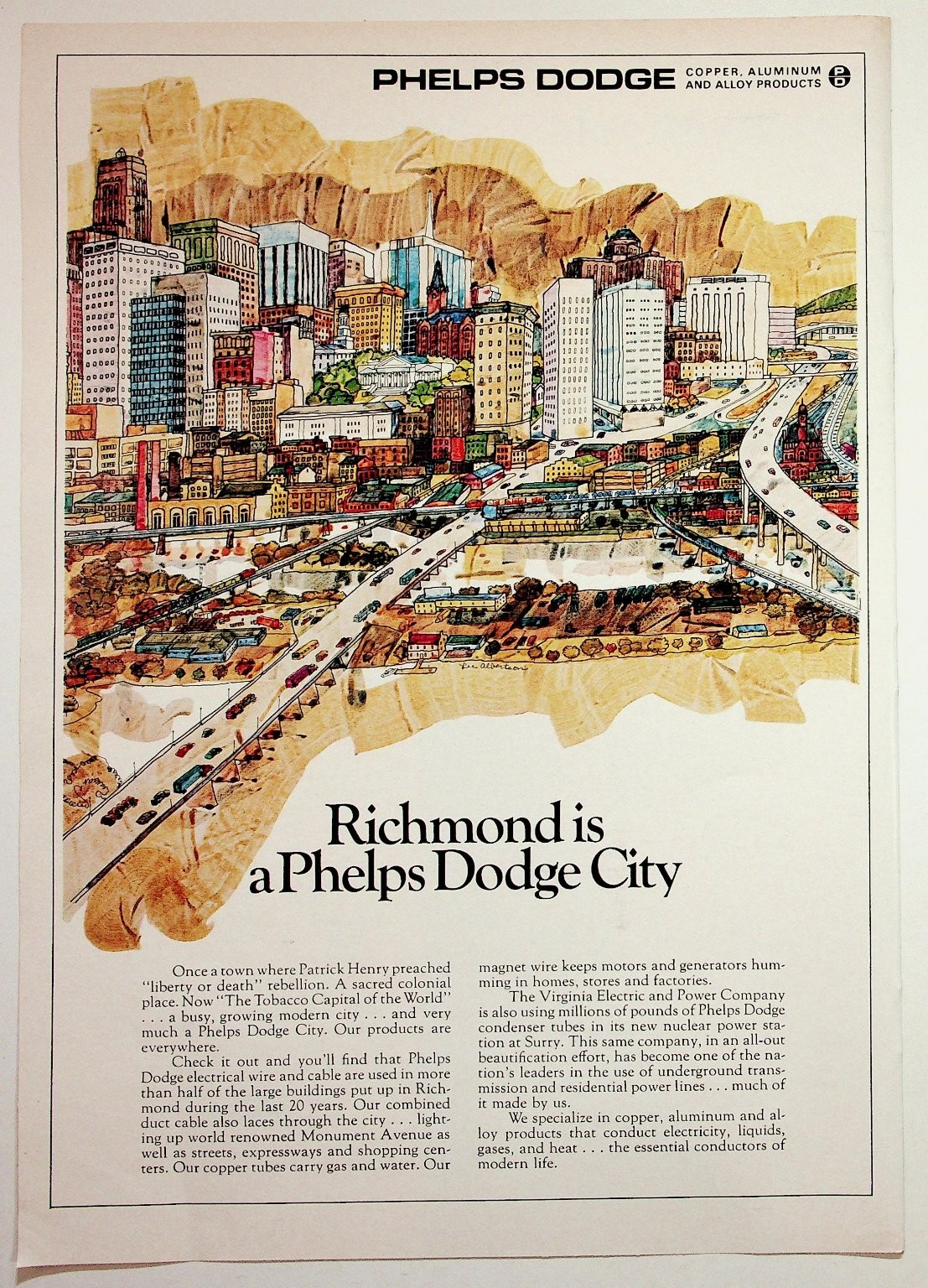 Vintage Phelps Dodge Richmond VA Cityscape Magazine Ad 1970s Vintage Phelps Dodge Richmond VA Cityscape Magazine Ad 1970s