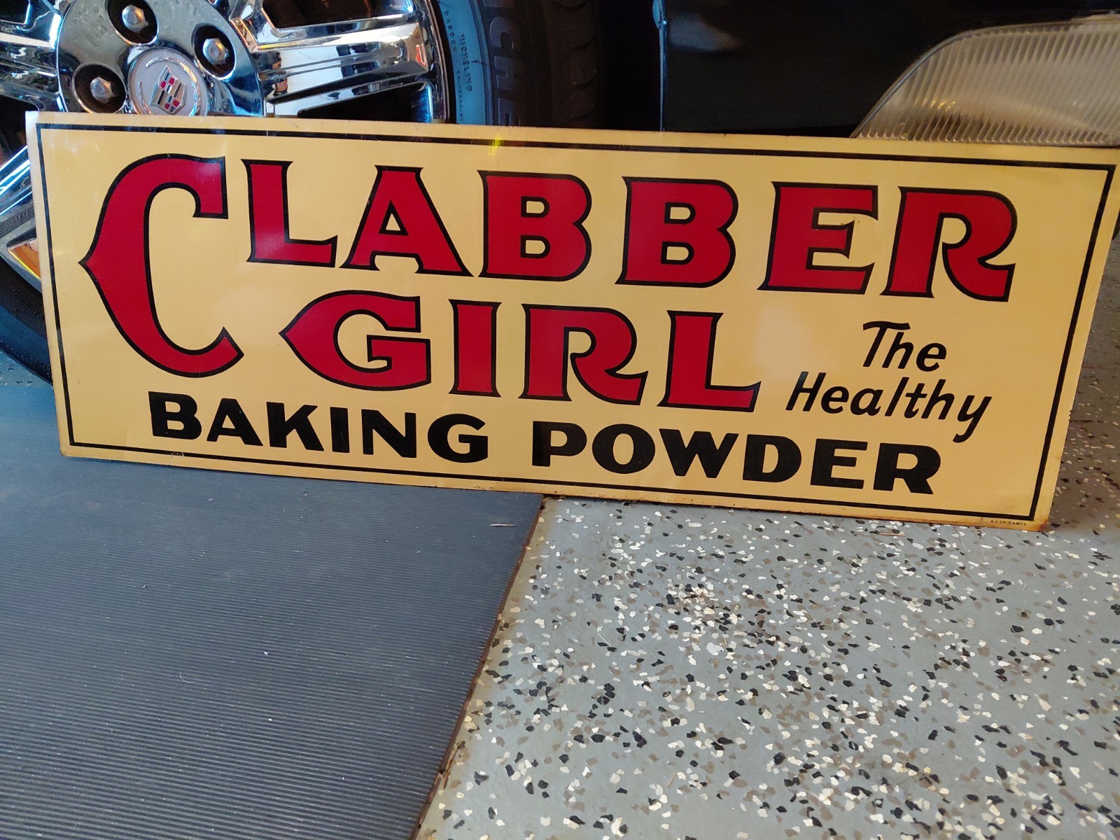 c.1971 Original Vintage Clabber Girl Baking Powder Sign Metal 2 Sided Kitchen c.1971 Original Vintage Clabber Girl Baking Powder Sign Metal 2 Sided Kitchen